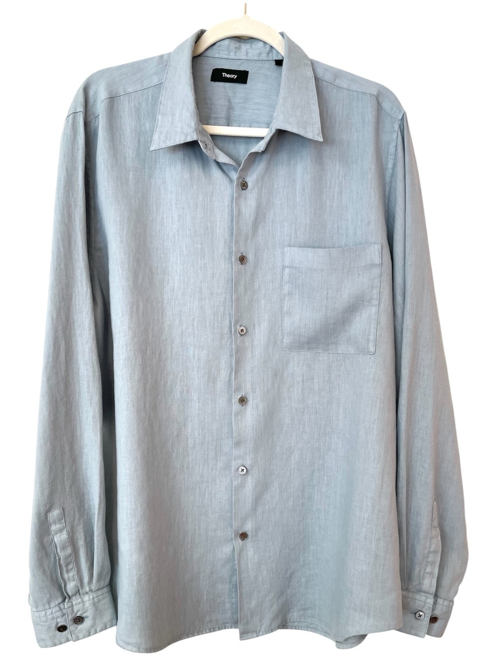 Theory Irving Mens Linen Button Up Shirt XL Light Blue Long Sleeve Summer Casual